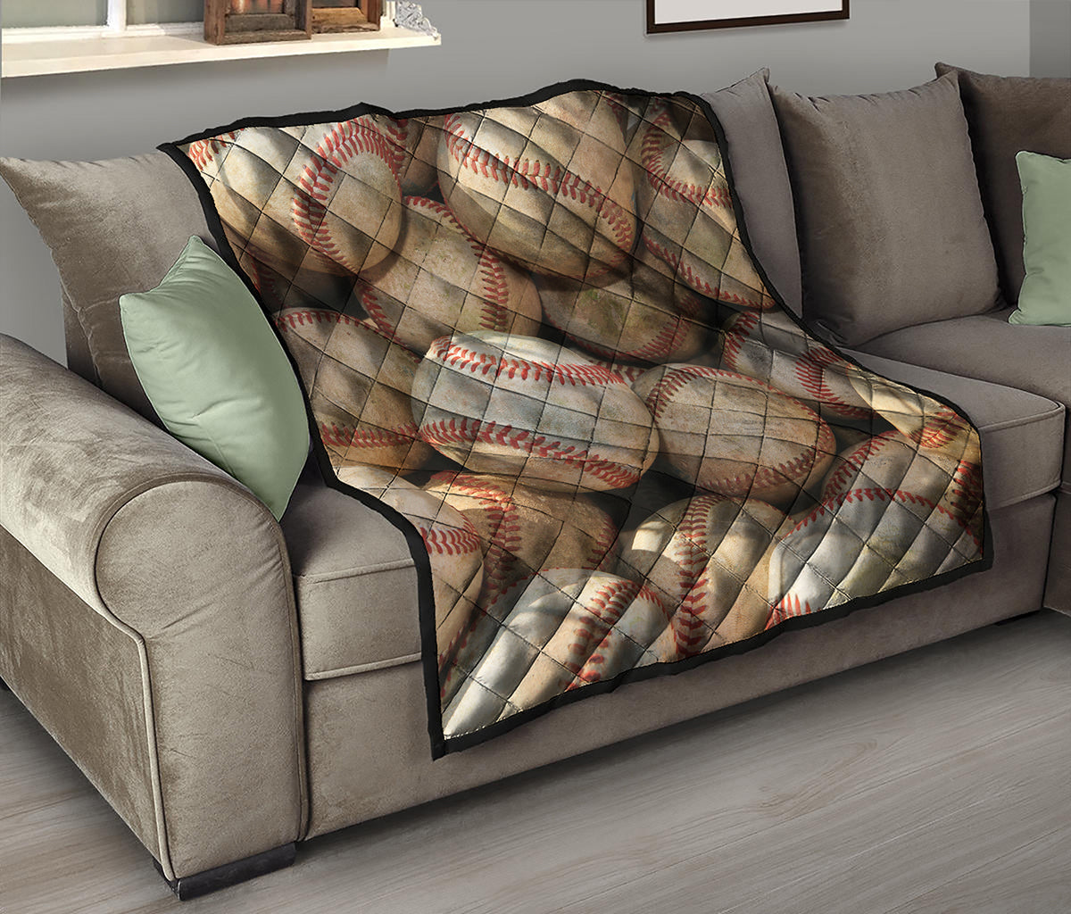 Grunge Baseballs Print Quilt