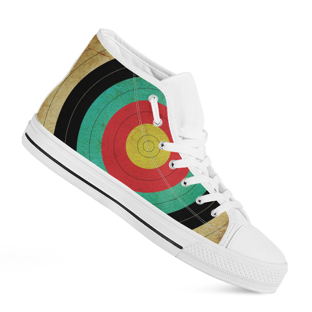 Grunge Bullseye Target Print White High Top Shoes