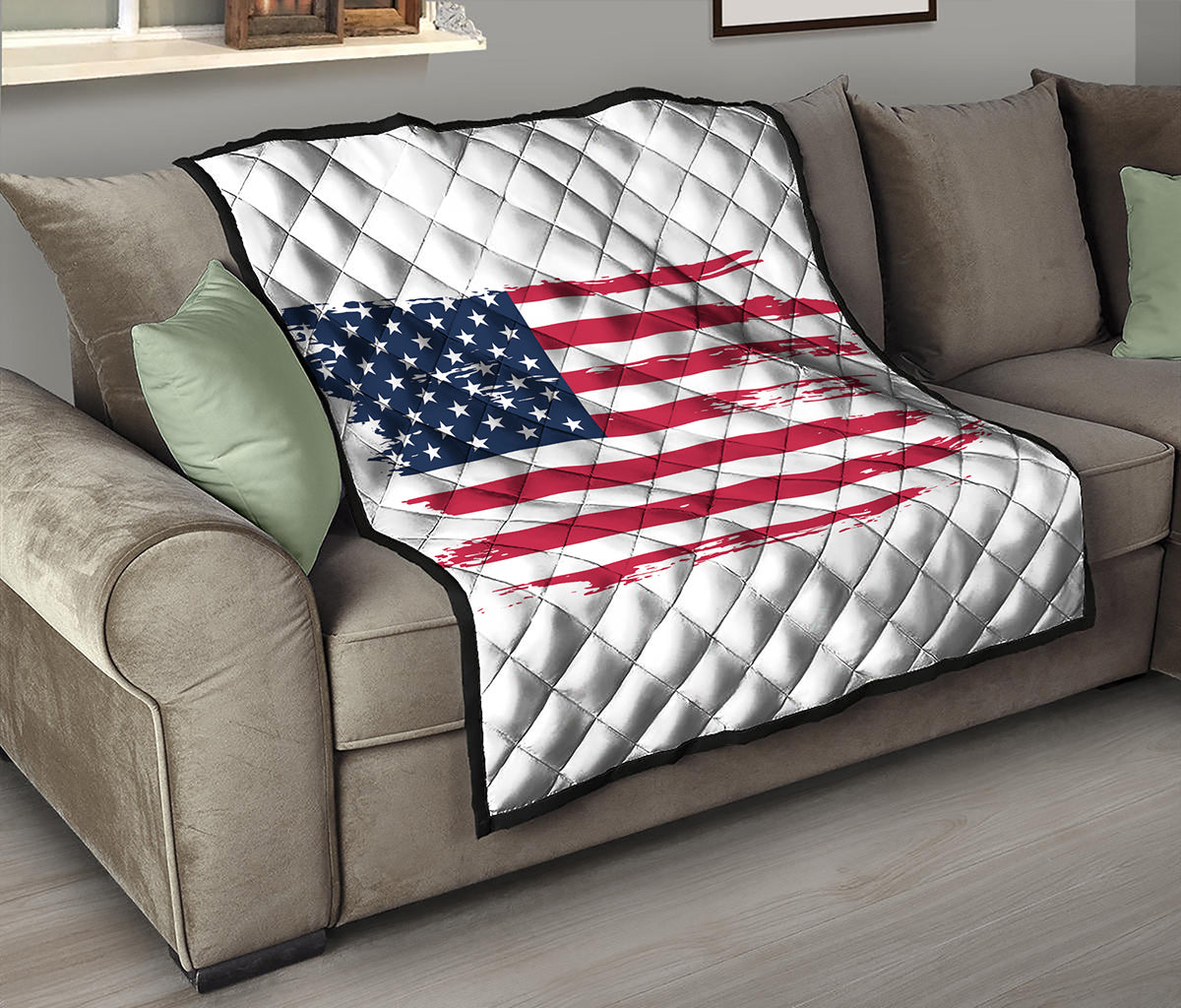 Grunge Flag Of USA Print Quilt