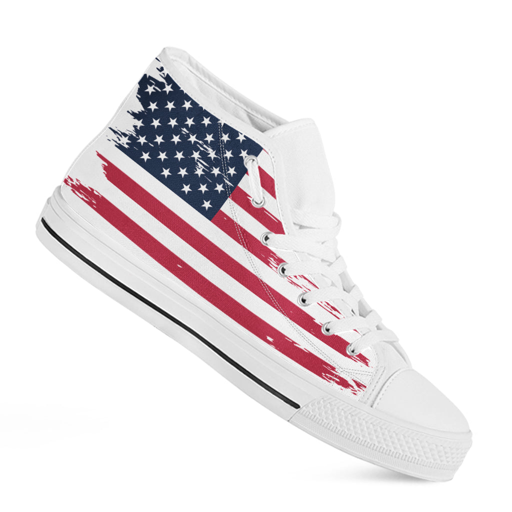 Grunge Flag Of USA Print White High Top Shoes