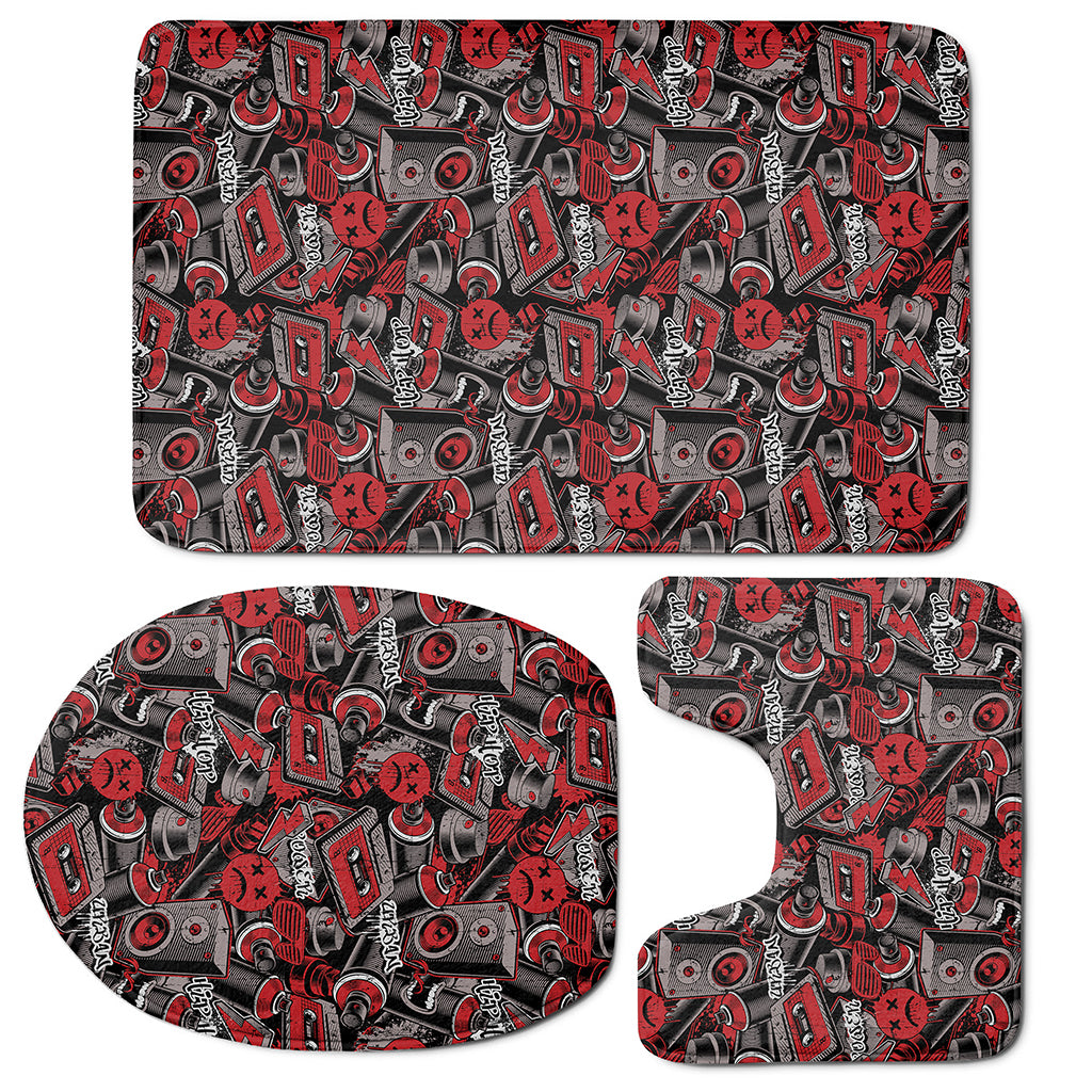 Grunge Graffiti Pattern Print 3 Piece Bath Mat Set