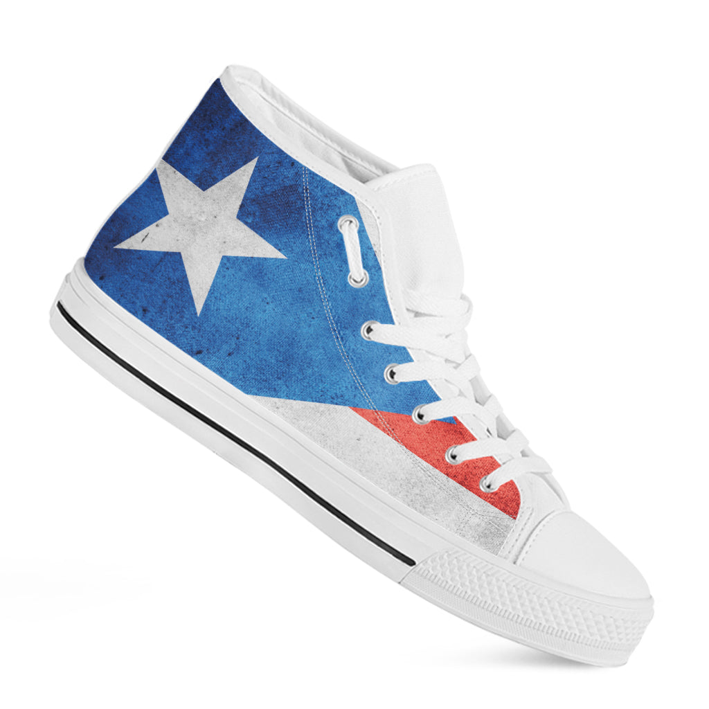 Grunge Puerto Rican Flag Print White High Top Shoes