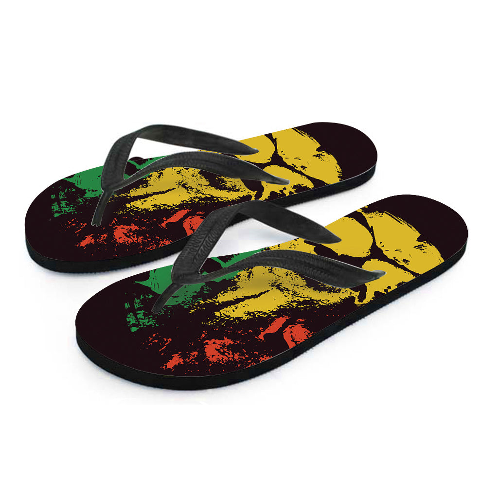Grunge Rasta Lion Print Flip Flops