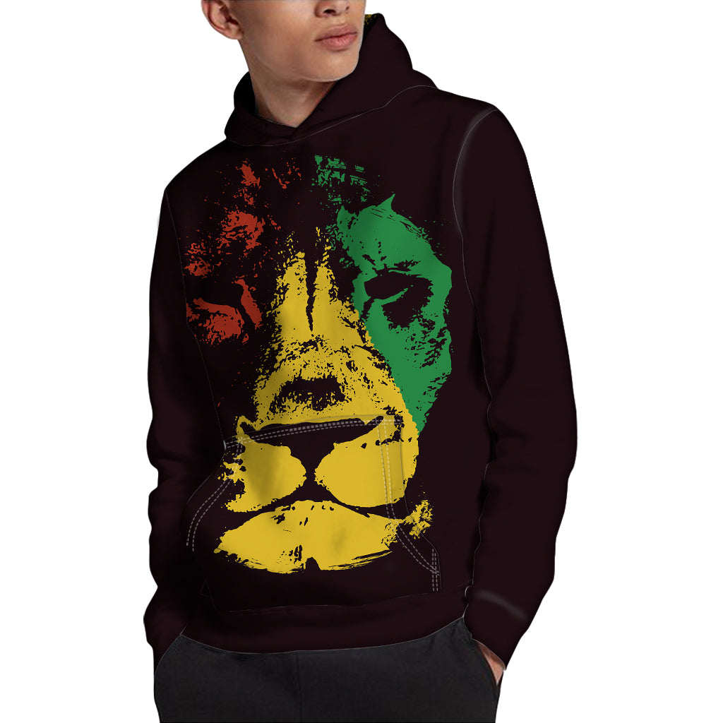 Grunge Rasta Lion Print Pullover Hoodie