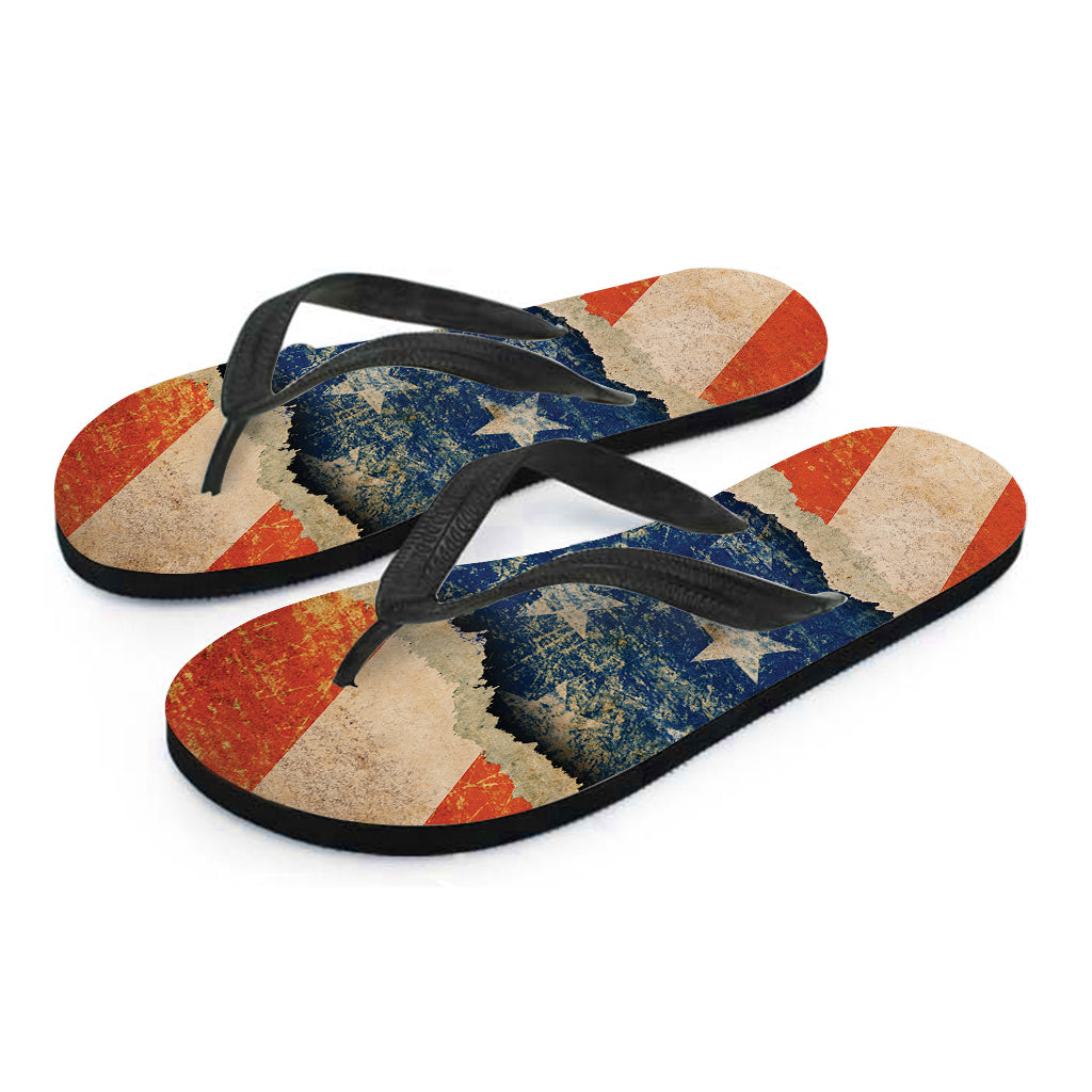 Grunge Ripped Paper American Flag Print Flip Flops