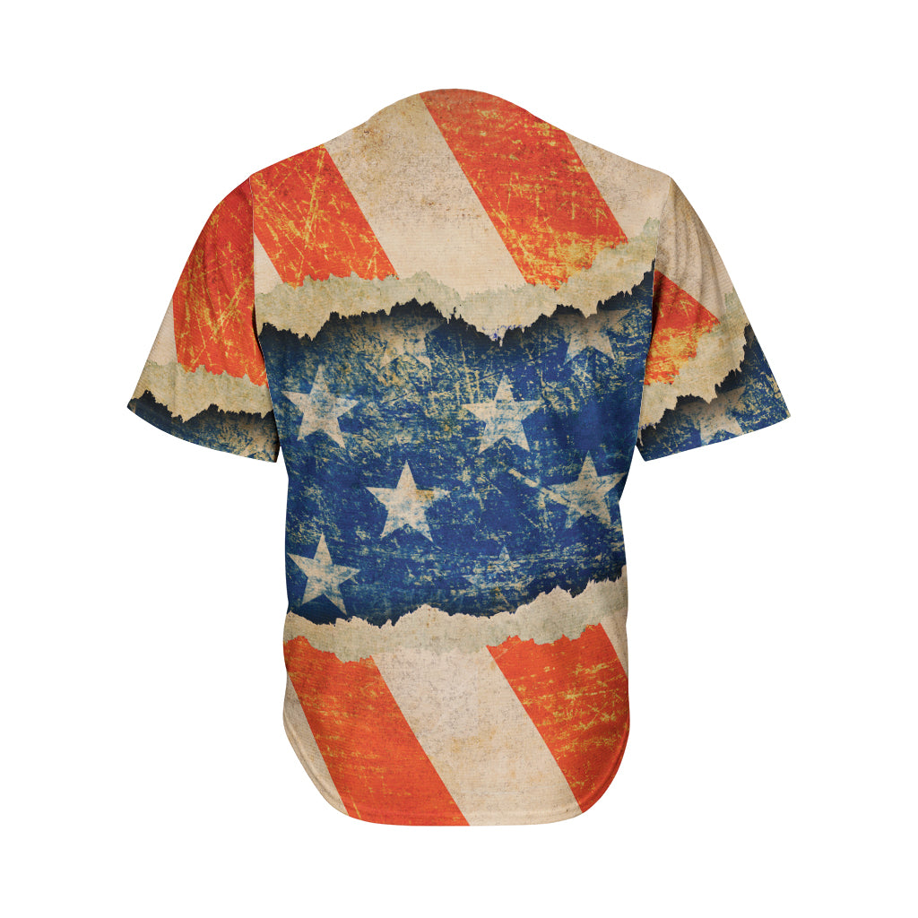 Grunge Ripped Paper American Flag Print Men's Baseball Jersey
