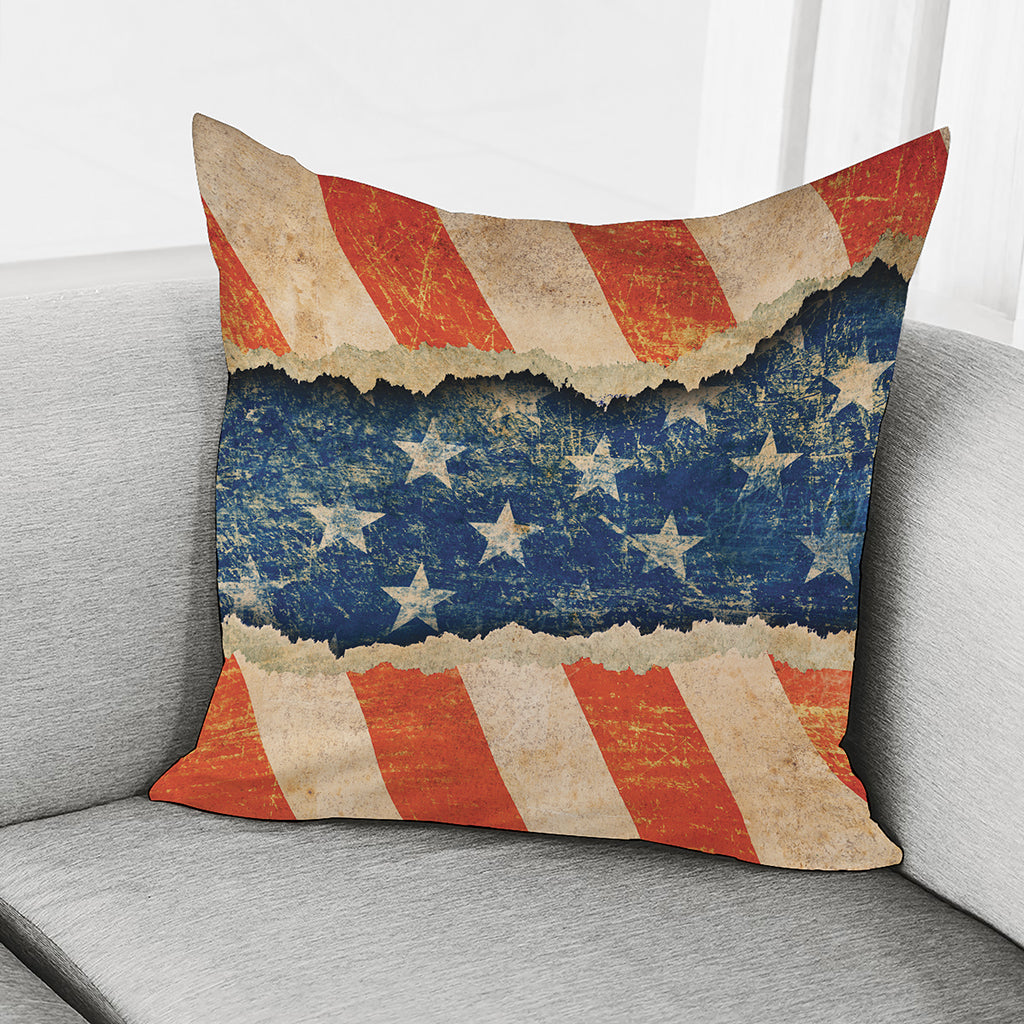 Grunge Ripped Paper American Flag Print Pillow Cover