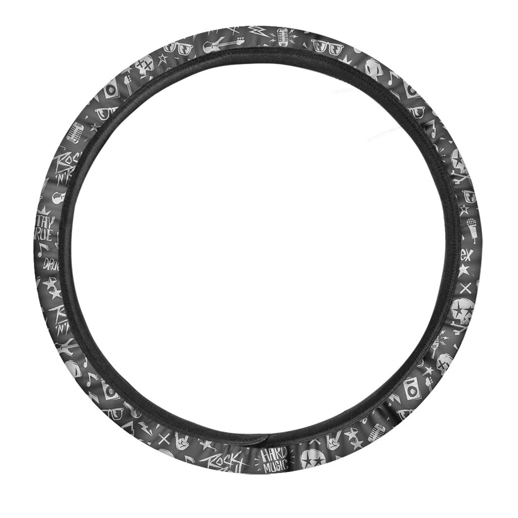 Grunge Rock And Roll Pattern Print Car Steering Wheel Cover