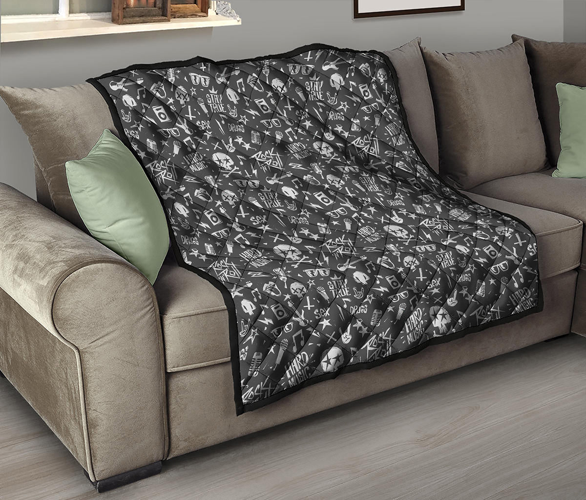 Grunge Rock And Roll Pattern Print Quilt