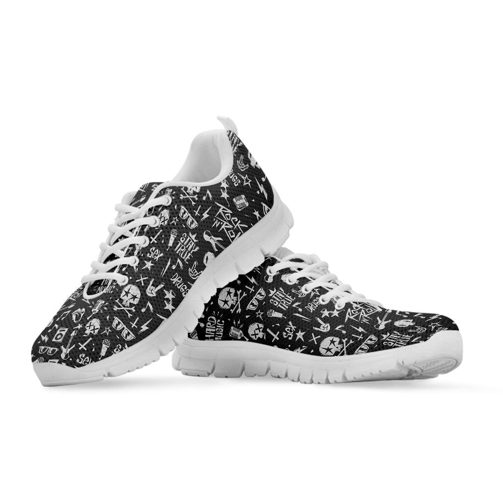 Grunge Rock And Roll Pattern Print White Sneakers