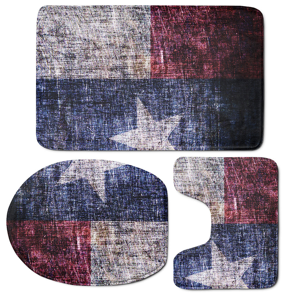 Grunge Texas Flag Print 3 Piece Bath Mat Set
