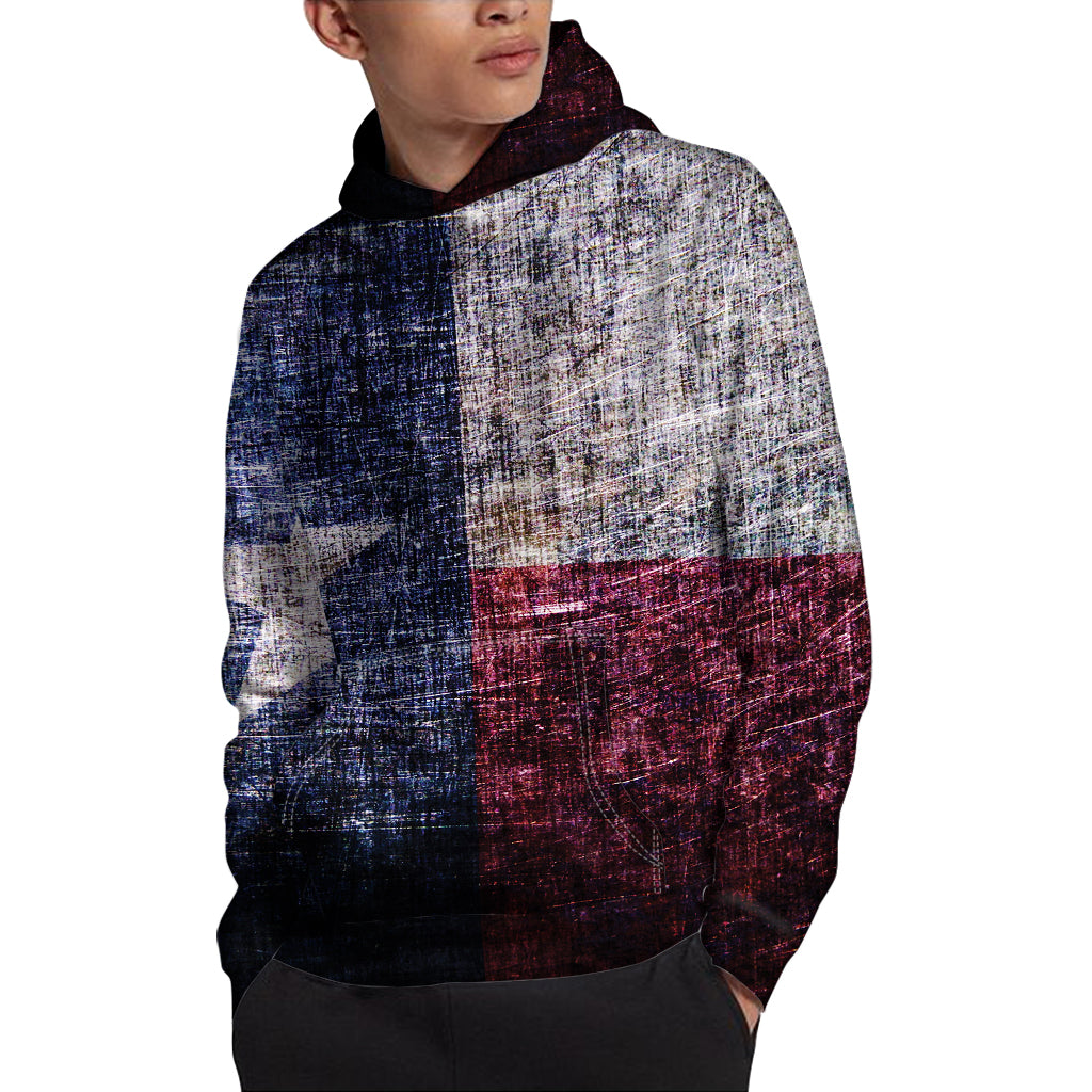 Grunge Texas Flag Print Pullover Hoodie