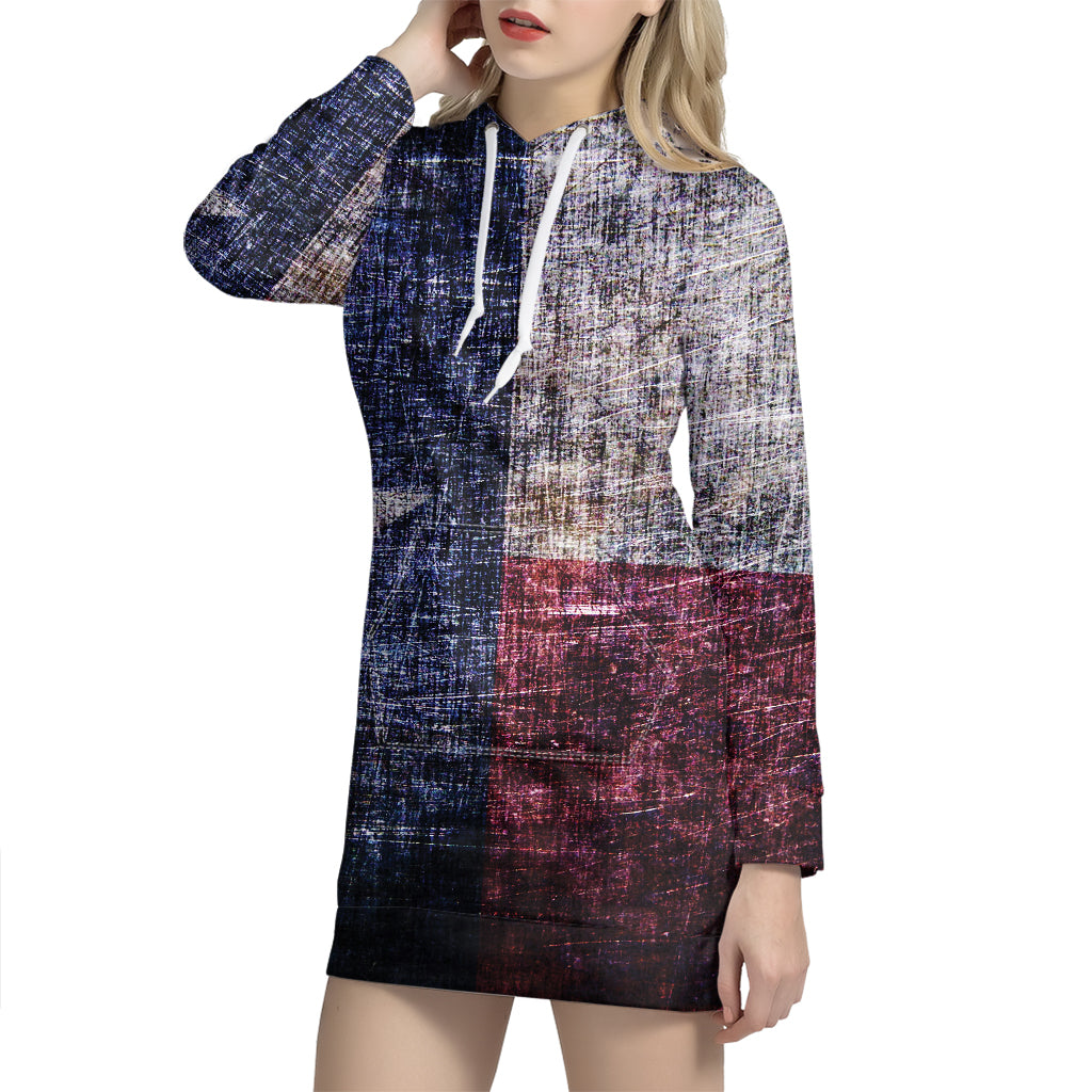 Grunge Texas Flag Print Pullover Hoodie Dress