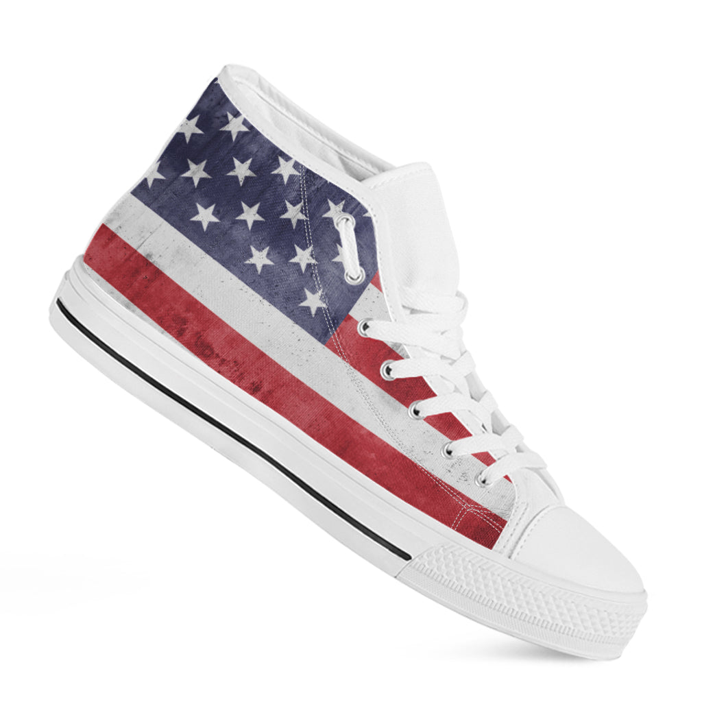 Grunge USA Flag Print White High Top Shoes