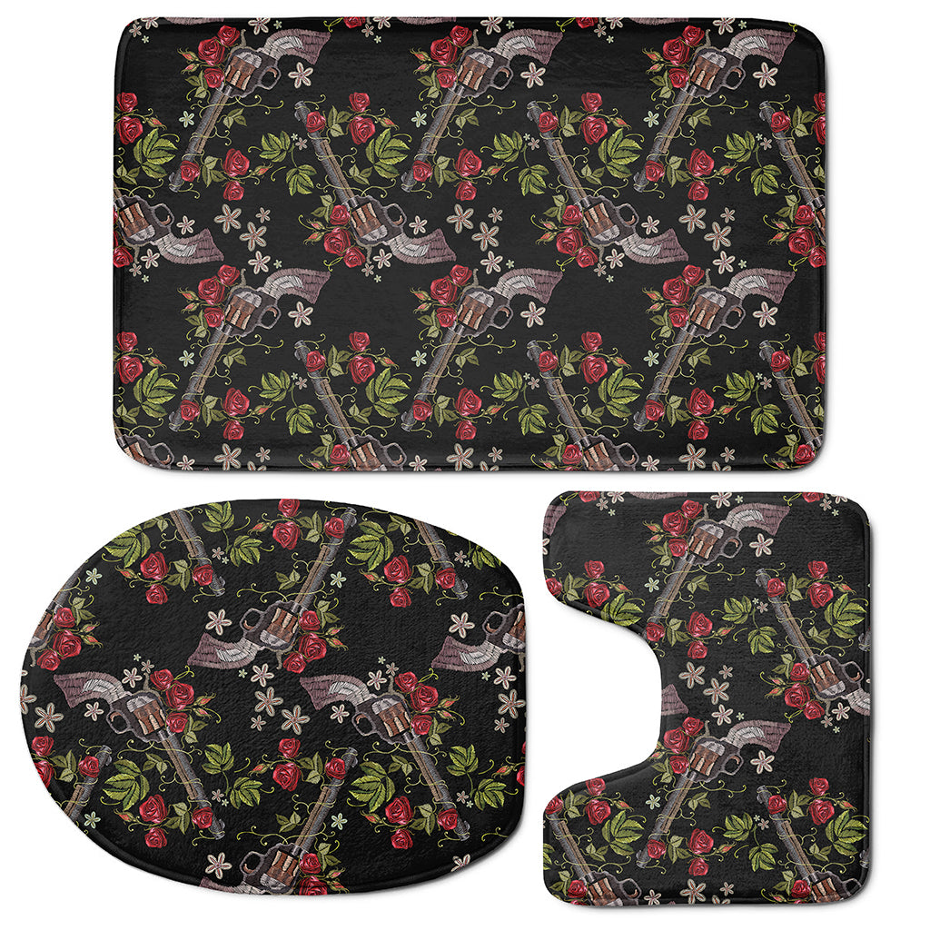 Guns And Flowers Pattern Print 3 Piece Bath Mat Set