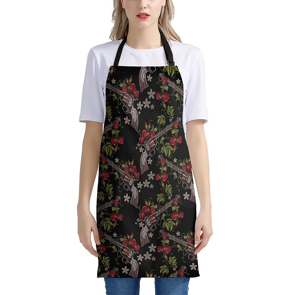 Guns And Flowers Pattern Print Apron