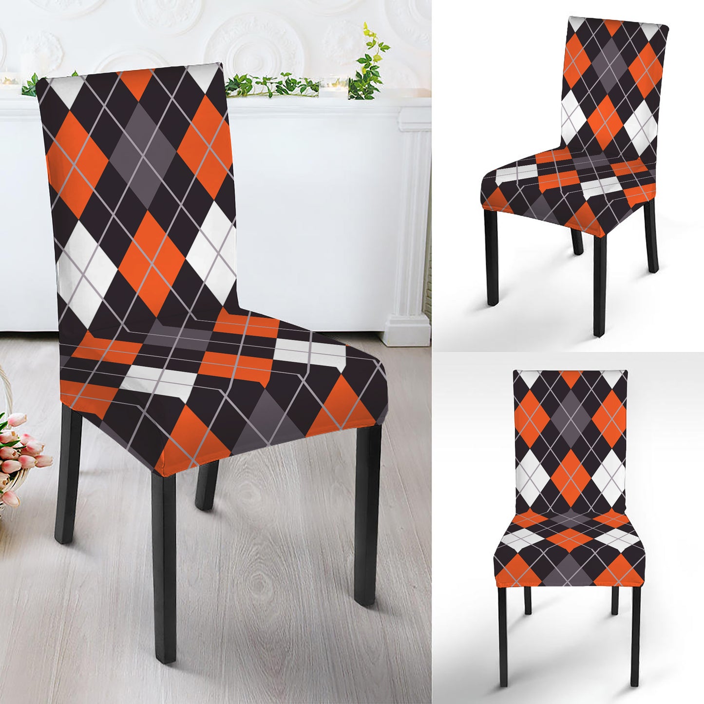 Halloween Argyle Pattern Print Dining Chair Slipcover