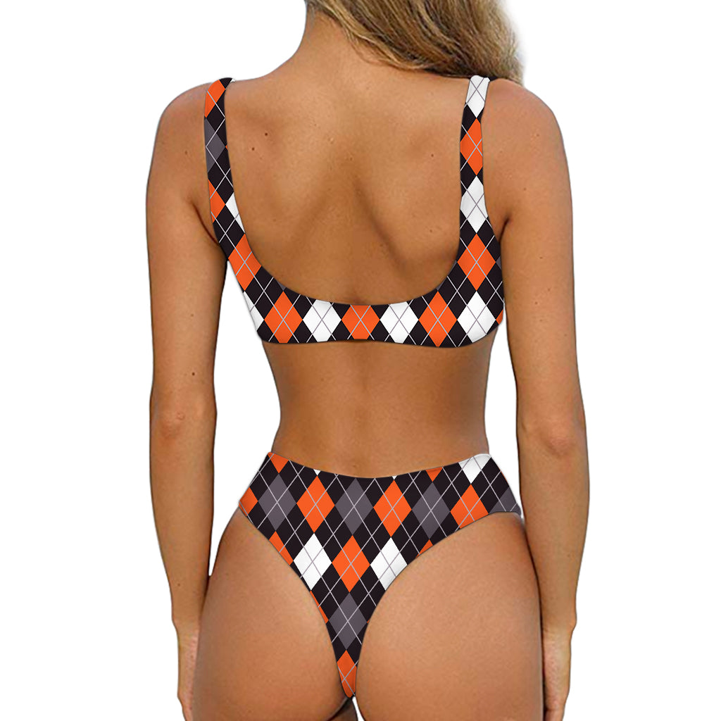 Halloween Argyle Pattern Print Front Bow Tie Bikini