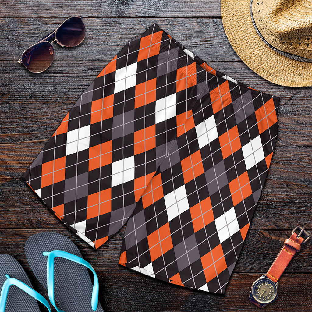 Halloween Argyle Pattern Print Men's Shorts