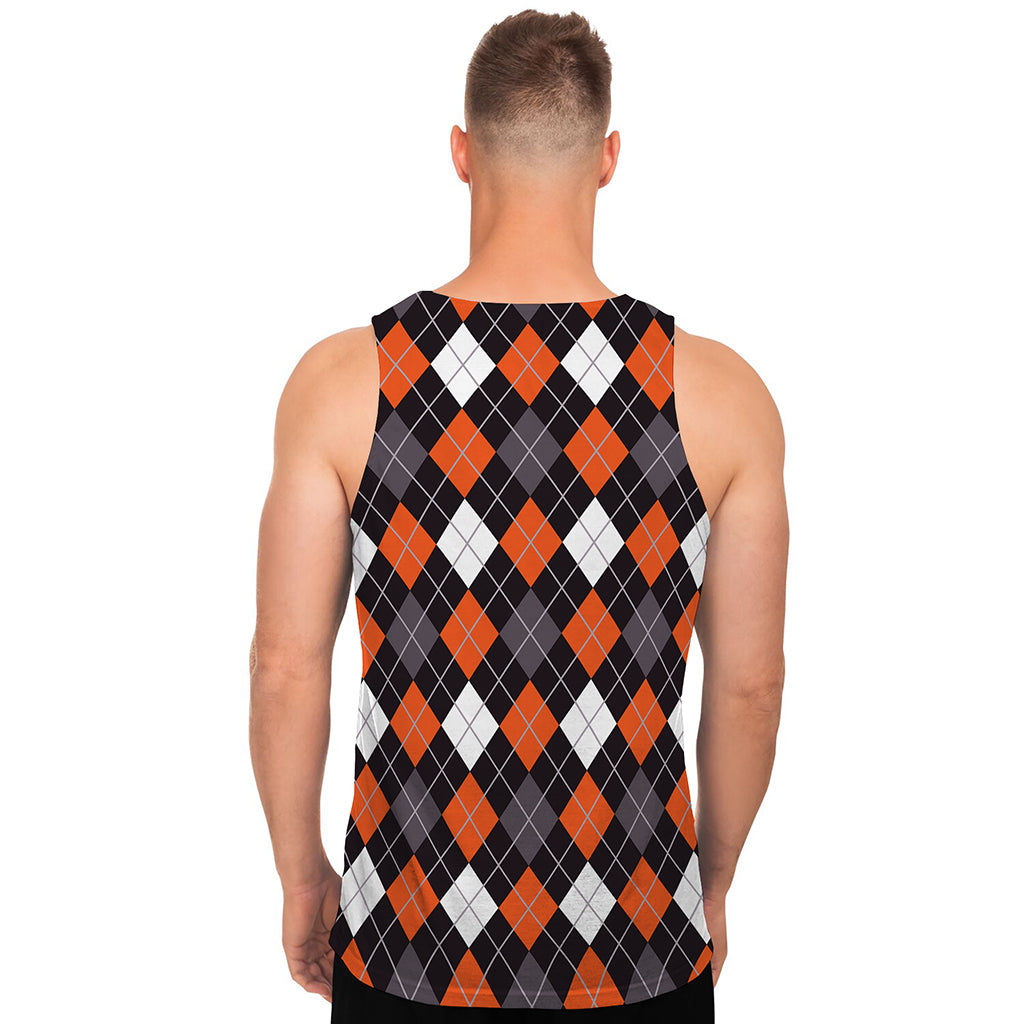 Halloween Argyle Pattern Print Men's Tank Top