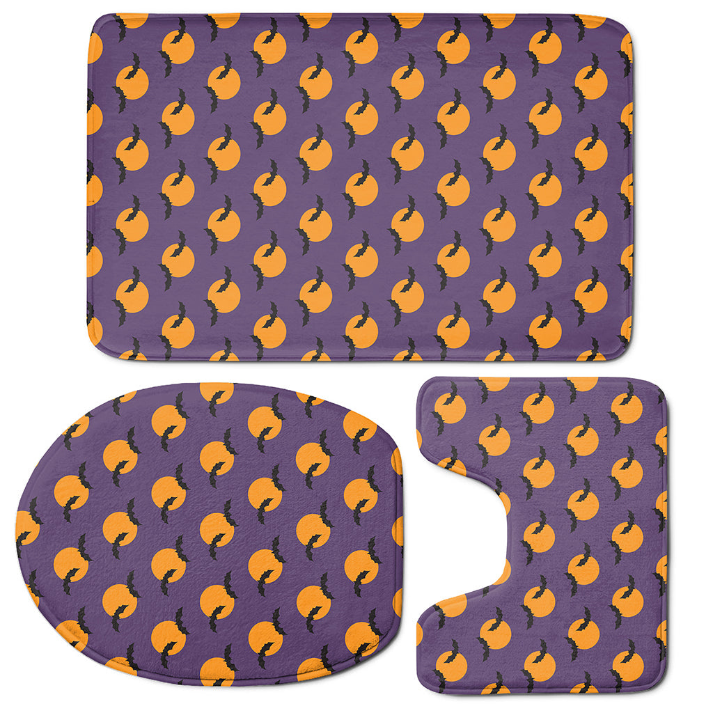 Halloween Bat And Moon Pattern Print 3 Piece Bath Mat Set