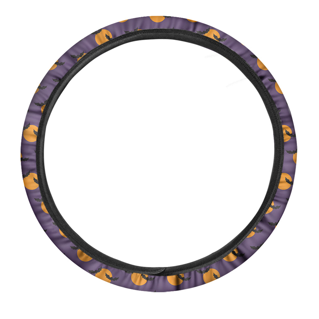 Halloween Bat And Moon Pattern Print Car Steering Wheel Cover
