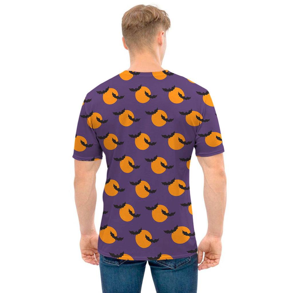Halloween Bat And Moon Pattern Print Men's T-Shirt
