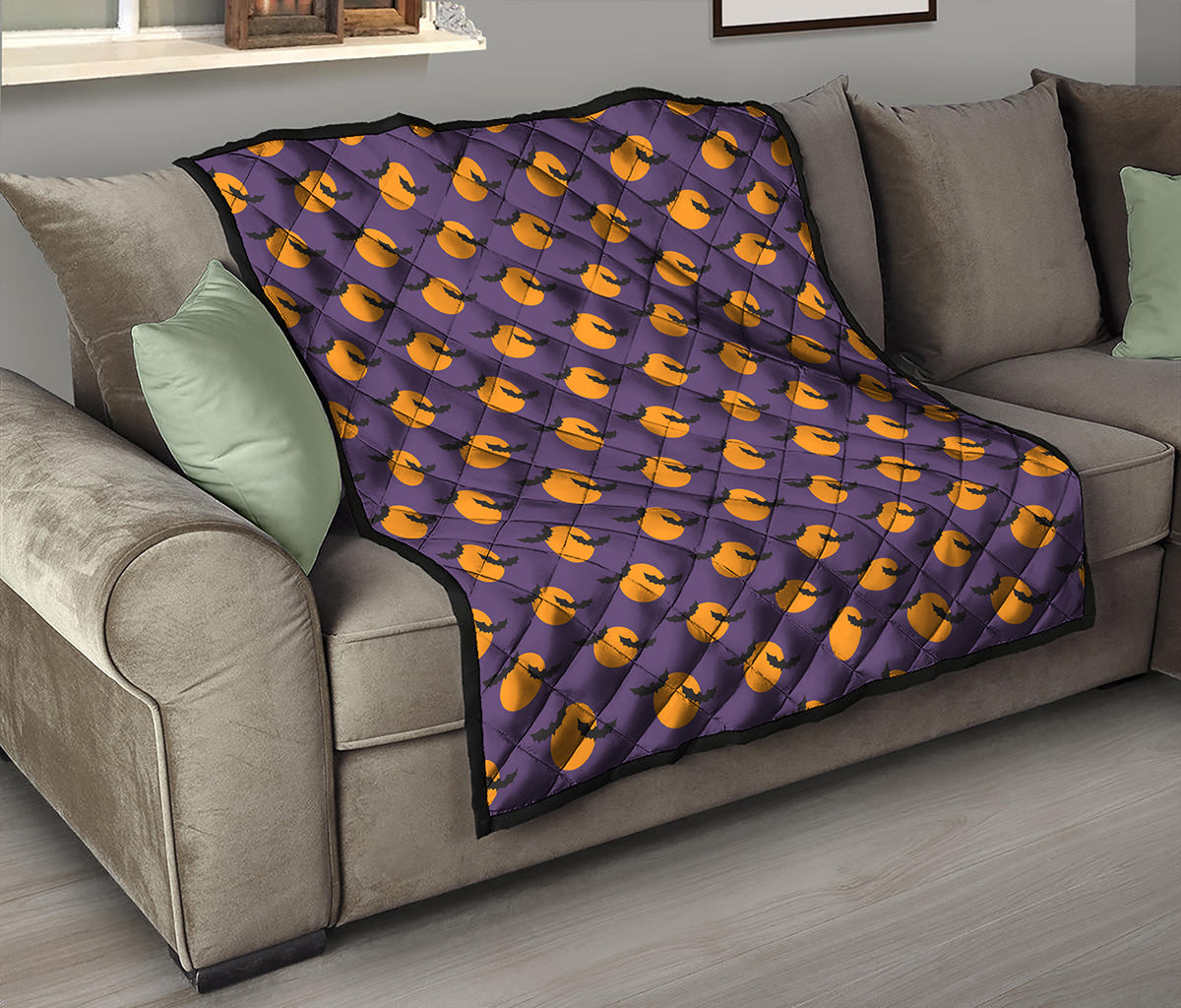 Halloween Bat And Moon Pattern Print Quilt