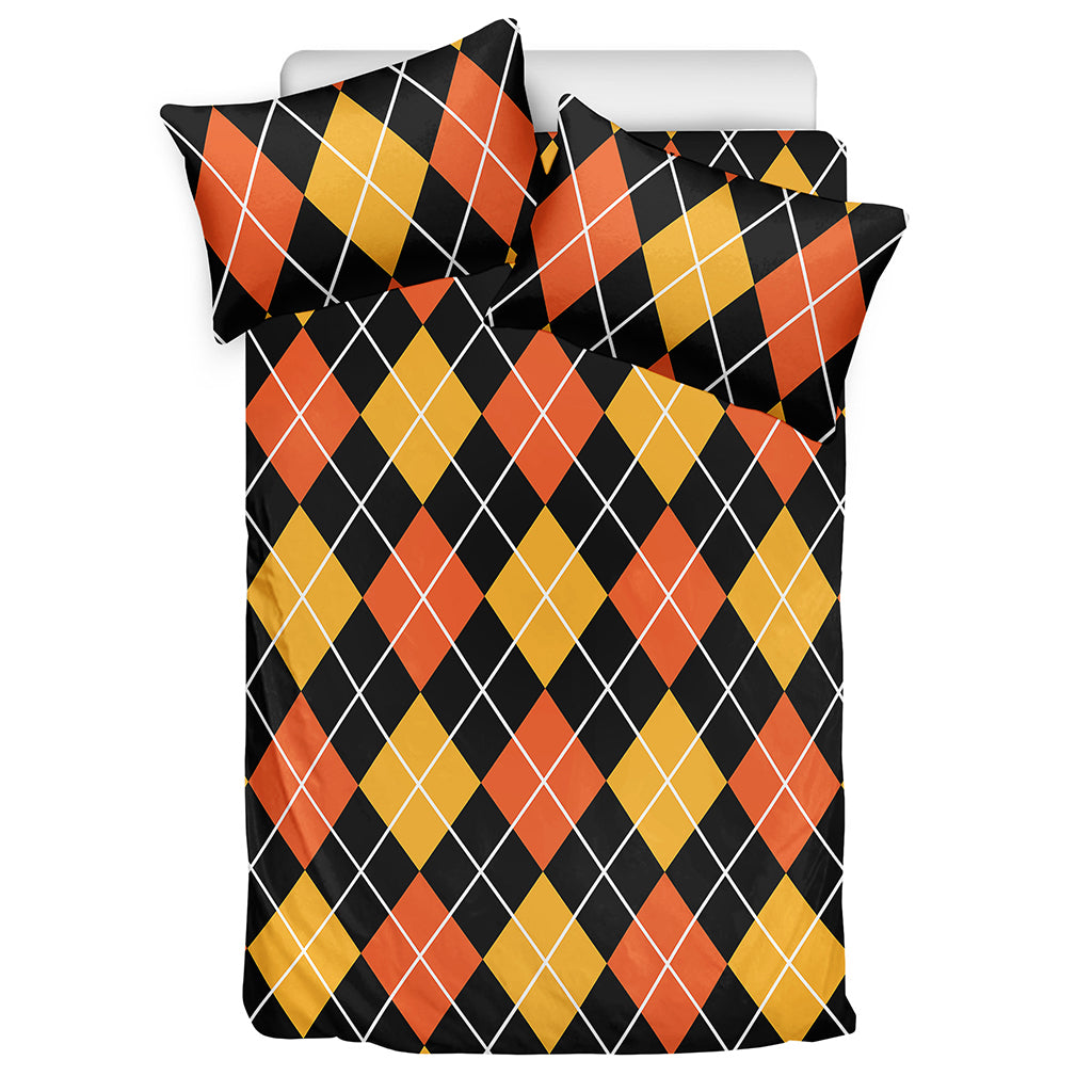 Halloween Black And Orange Argyle Print Duvet Cover Bedding Set