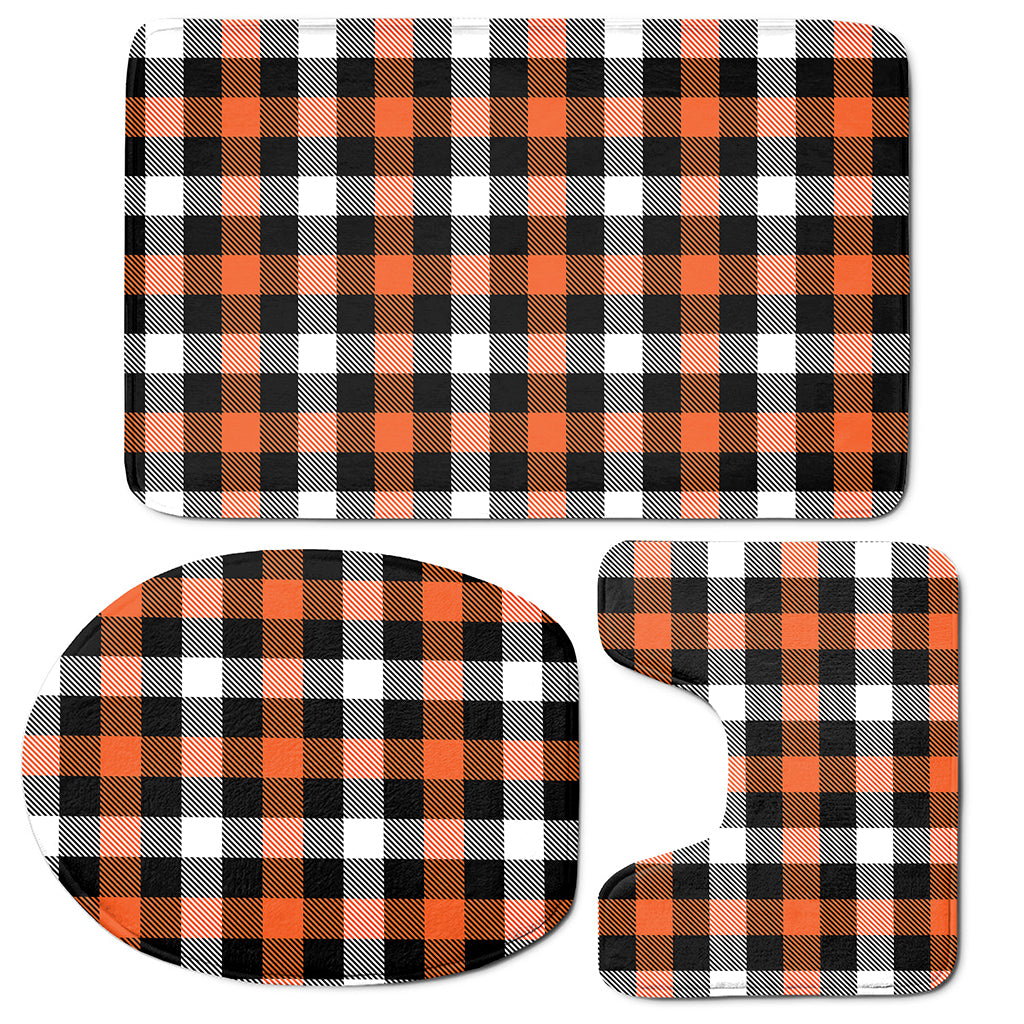 Halloween Buffalo Plaid Pattern Print 3 Piece Bath Mat Set