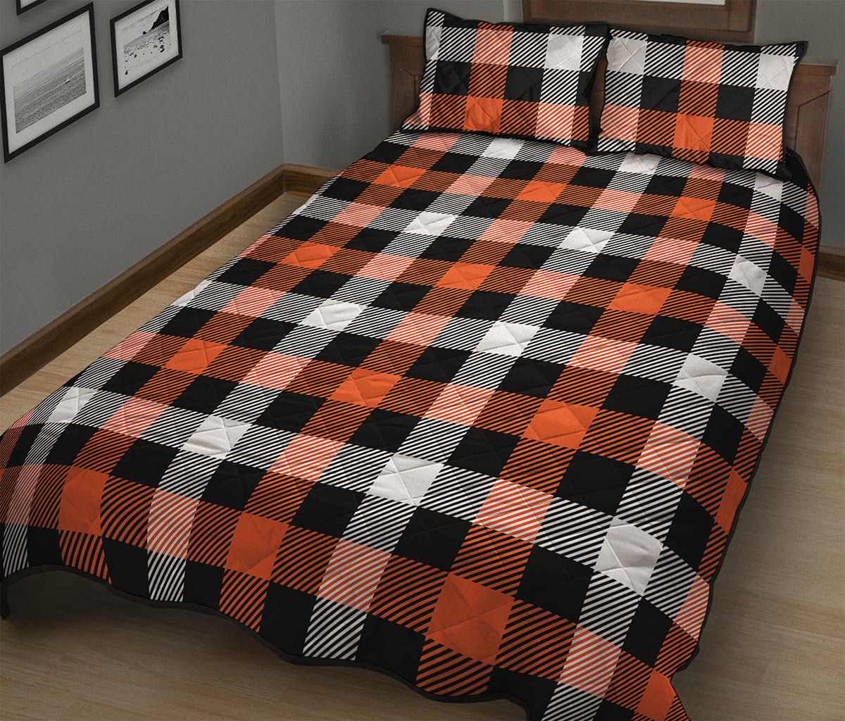 Halloween Buffalo Plaid Pattern Print Quilt Bed Set