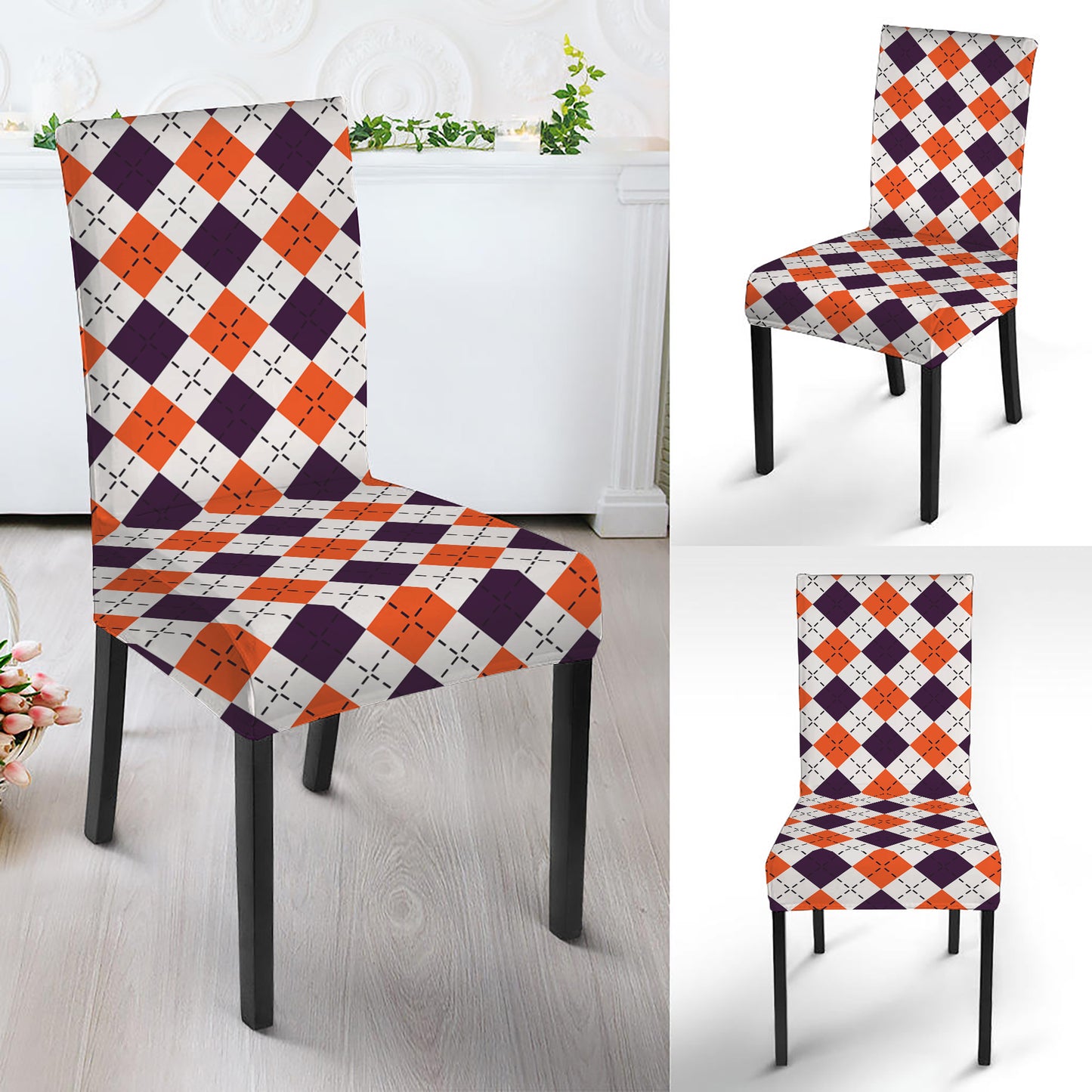 Halloween Checked Pattern Print Dining Chair Slipcover