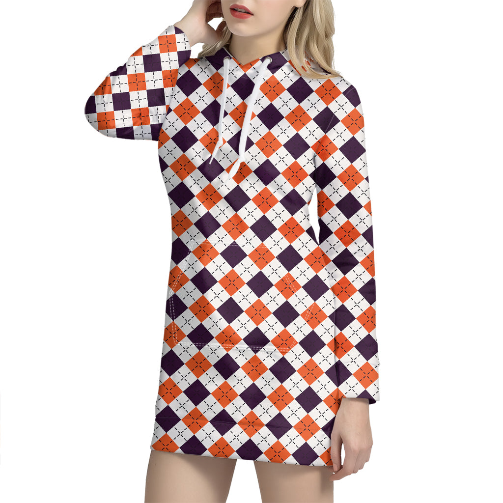 Halloween Checked Pattern Print Hoodie Dress