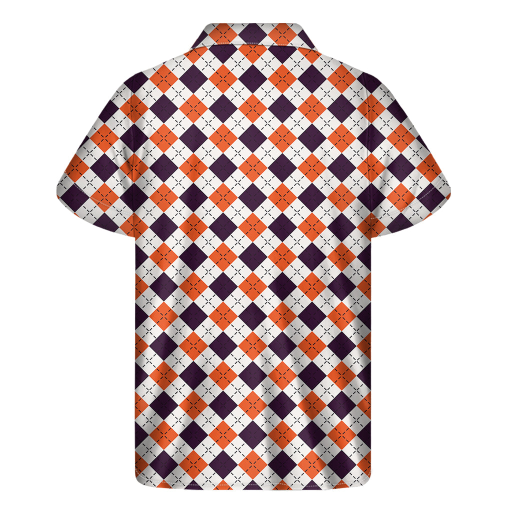 Halloween Checked Pattern Print Men's Short Sleeve Shirt
