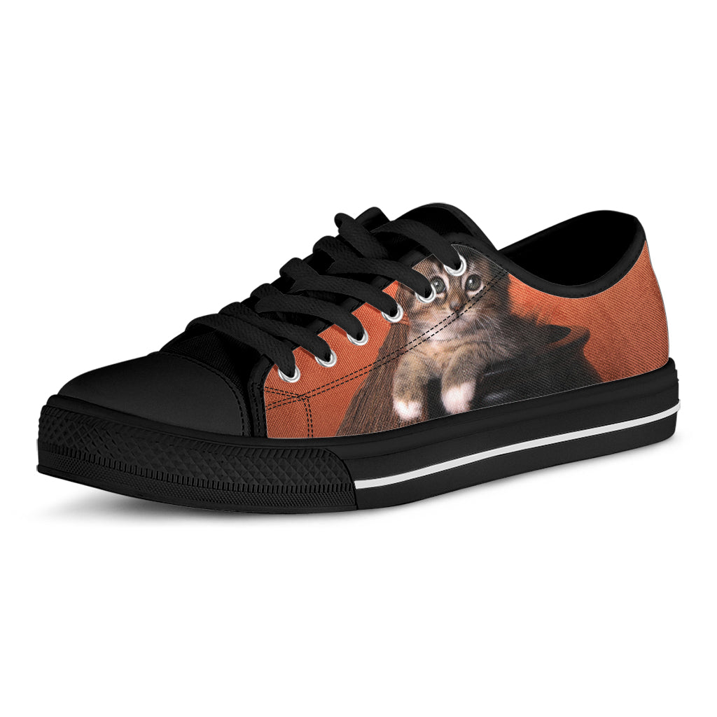 Halloween Cute Witch Cat Print Black Low Top Shoes