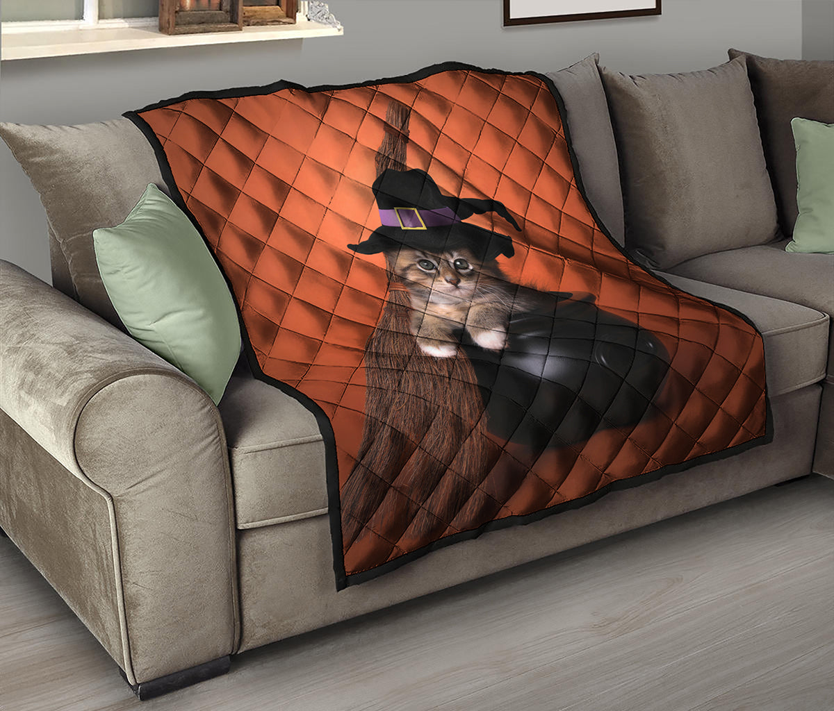 Halloween Cute Witch Cat Print Quilt
