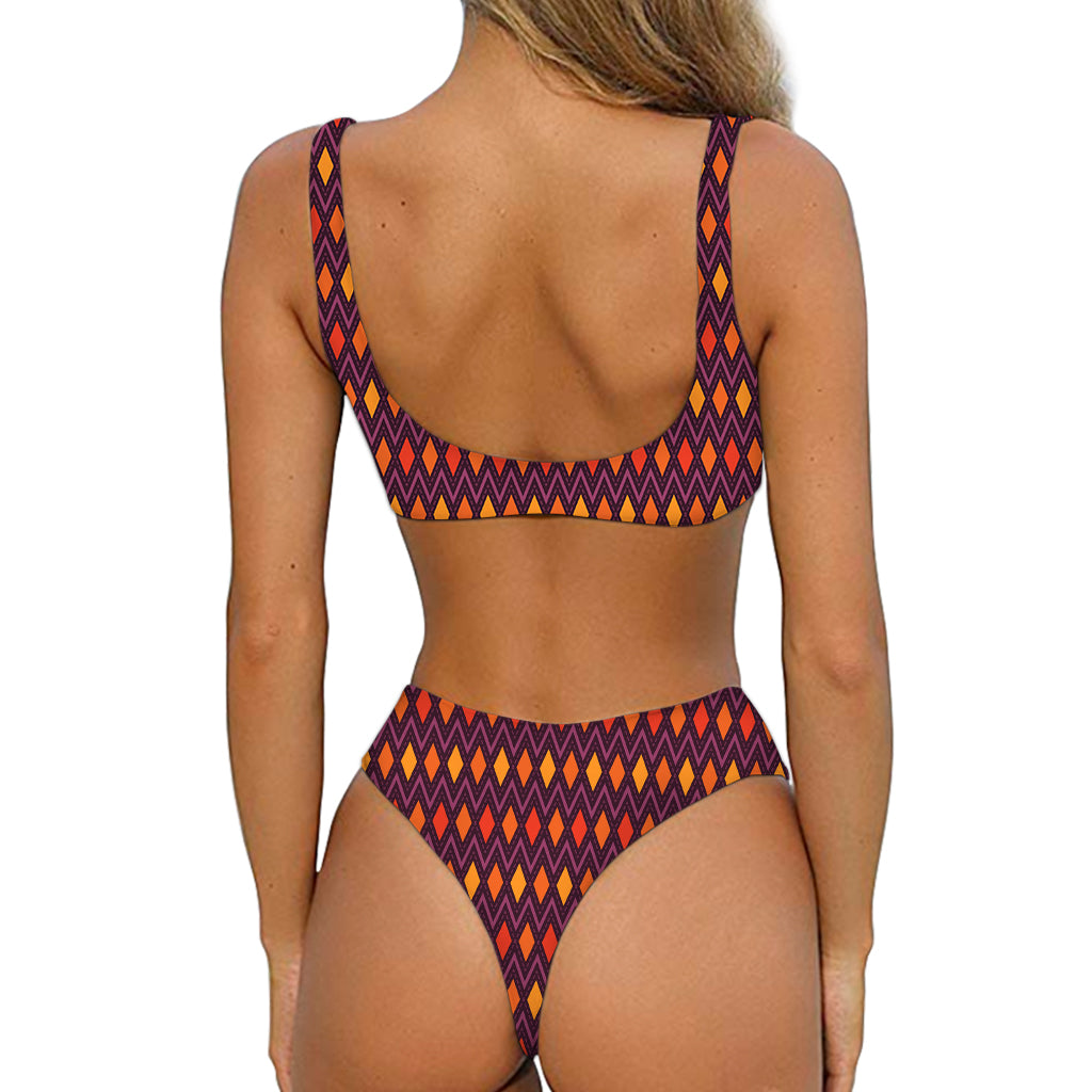 Halloween Diamond Shape Pattern Print Front Bow Tie Bikini