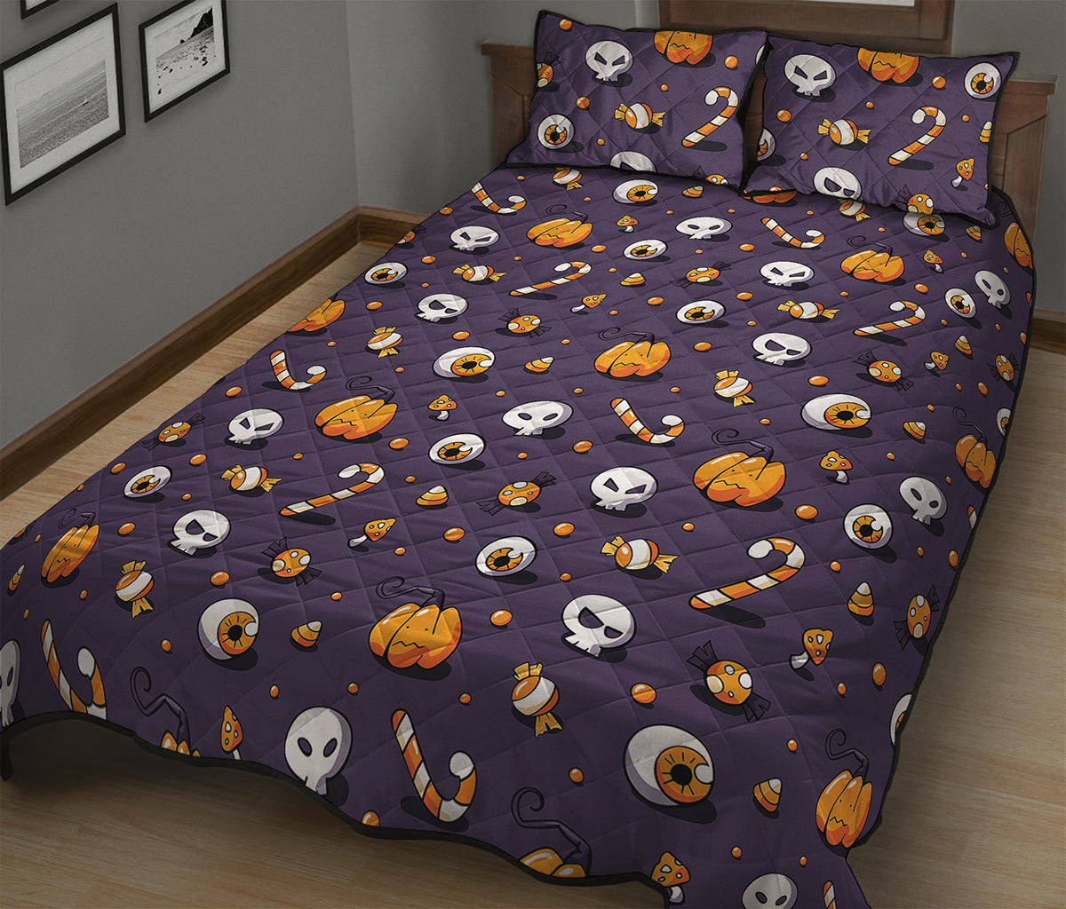 Halloween Eyeball Pattern Print Quilt Bed Set
