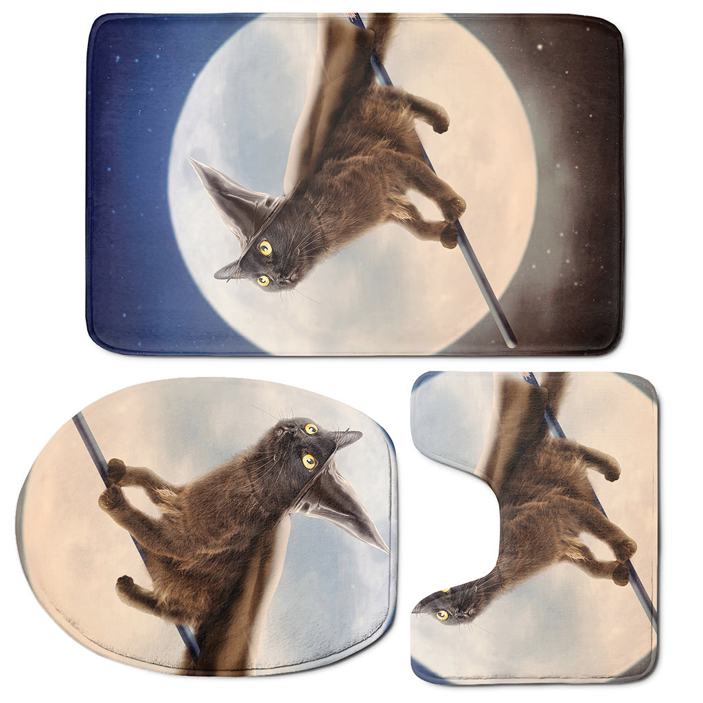 Halloween Flying Witch Cat Print 3 Piece Bath Mat Set