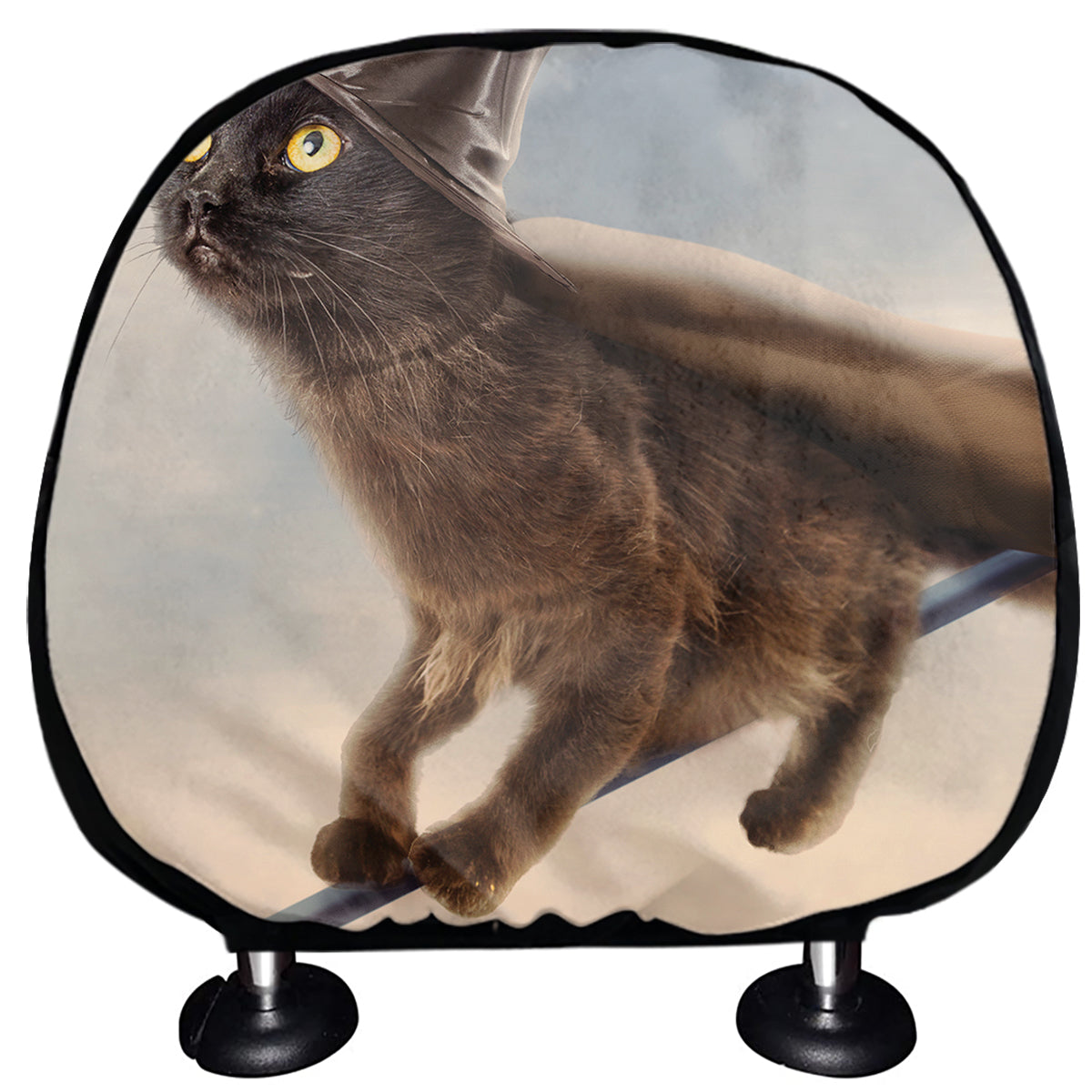 Halloween Flying Witch Cat Print Car Headrest Covers