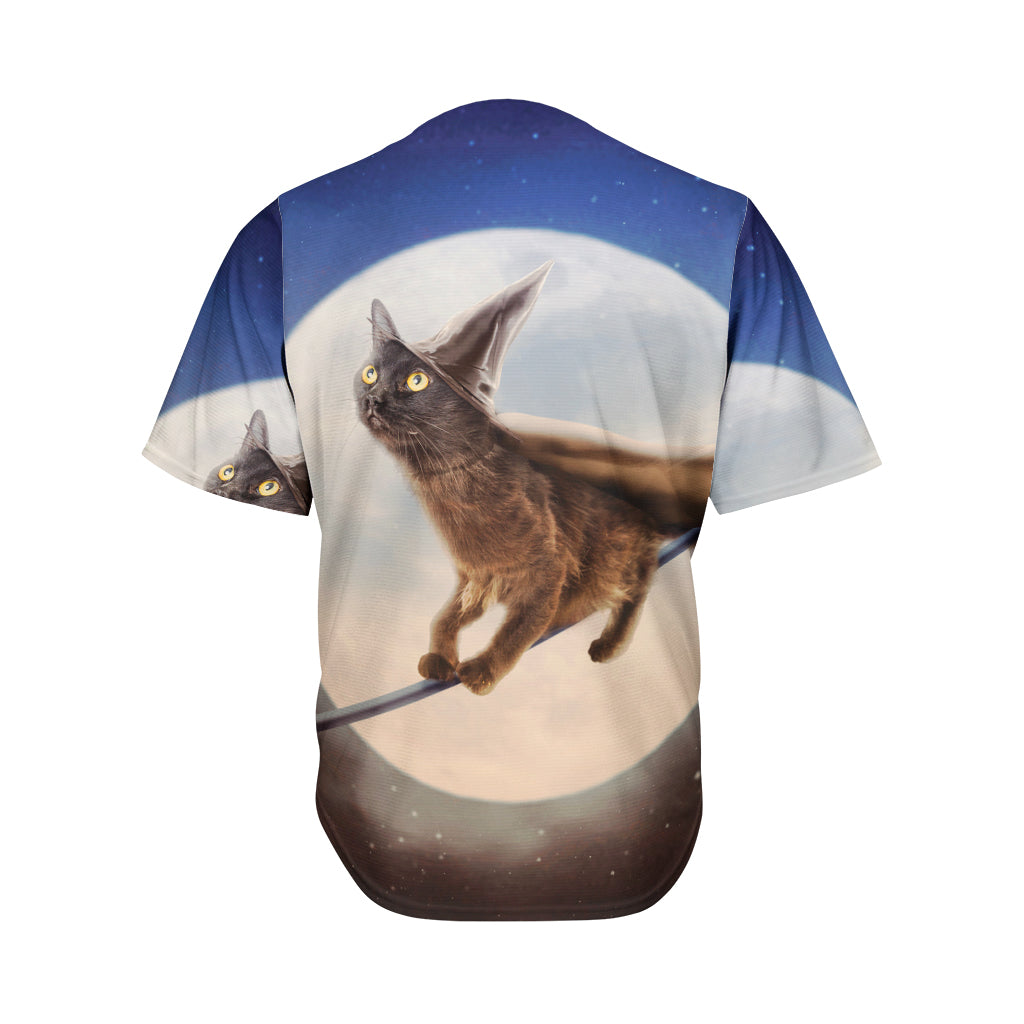 Halloween Flying Witch Cat Print Men's Baseball Jersey