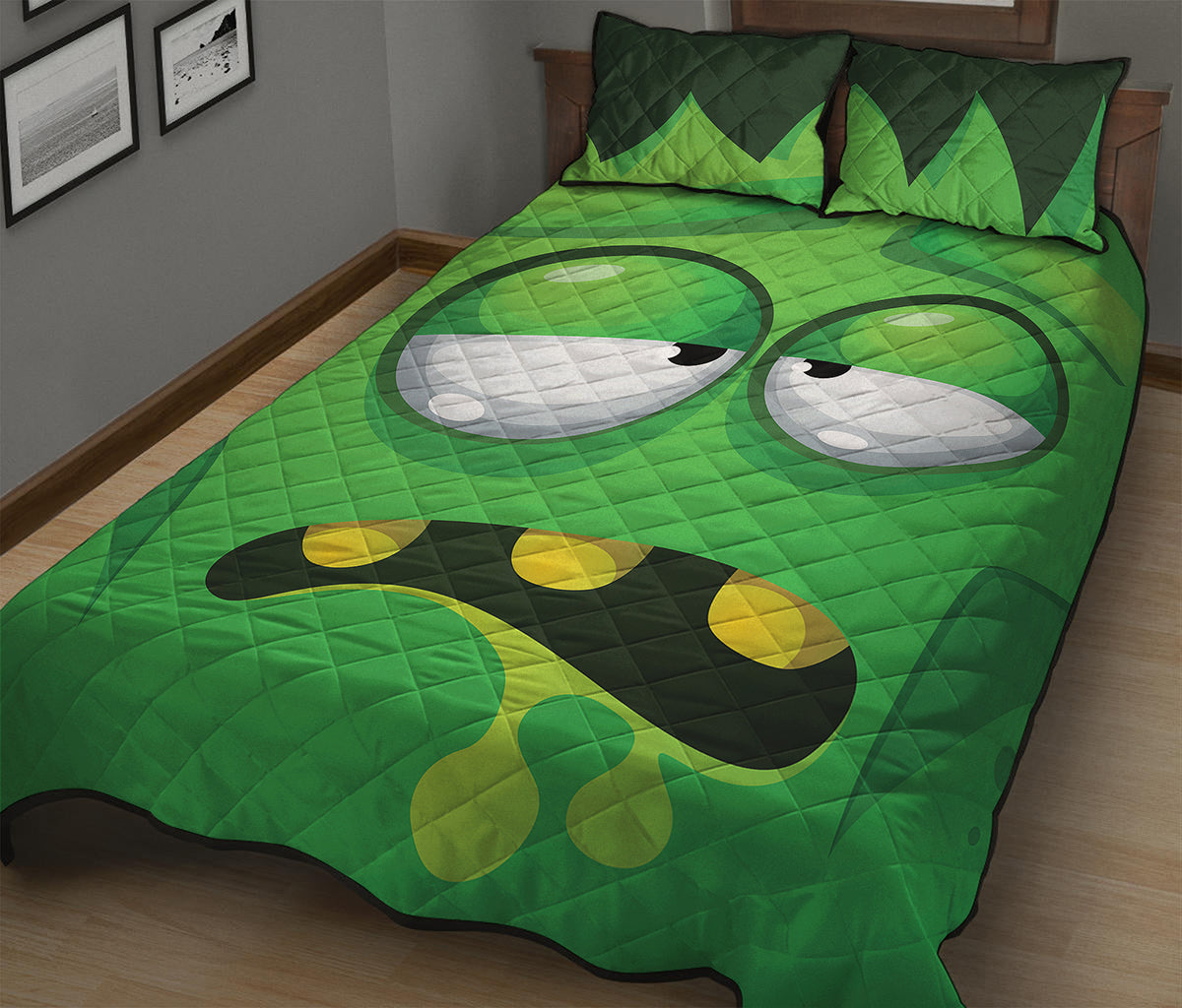 Halloween Frankenstein Face Print Quilt Bed Set