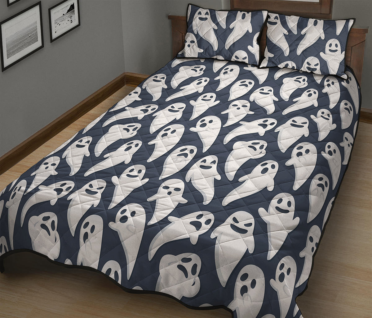 Halloween Ghost Pattern Print Quilt Bed Set
