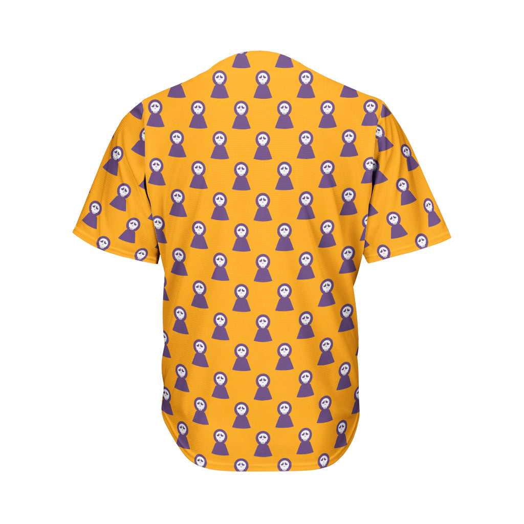 Halloween Grim Reaper Pattern Print Men's Baseball Jersey