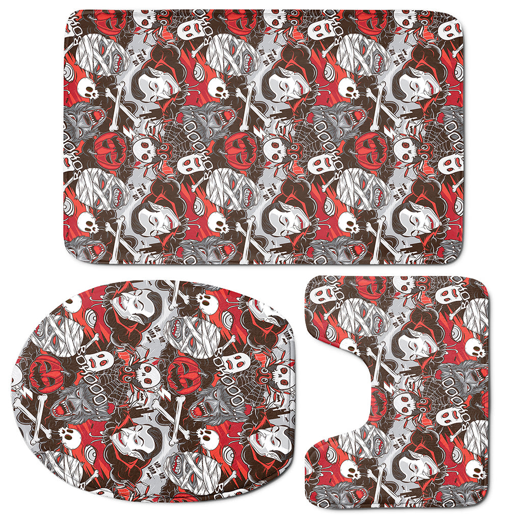 Halloween Monsters Pattern Print 3 Piece Bath Mat Set