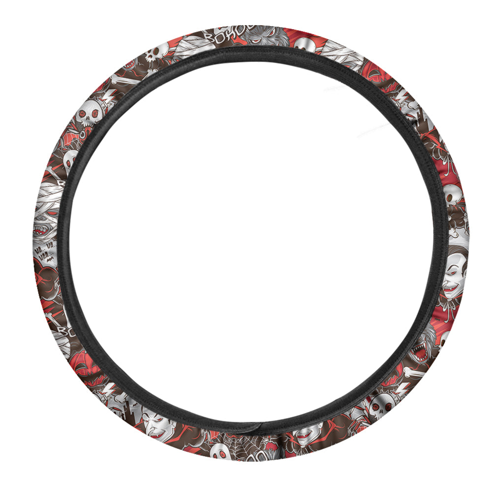 Halloween Monsters Pattern Print Car Steering Wheel Cover