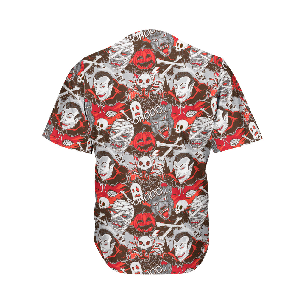 Halloween Monsters Pattern Print Men's Baseball Jersey