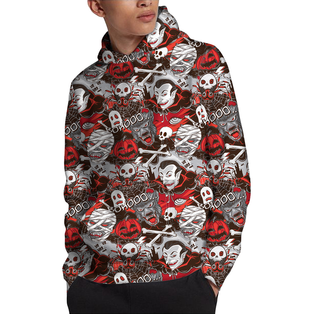 Halloween Monsters Pattern Print Pullover Hoodie