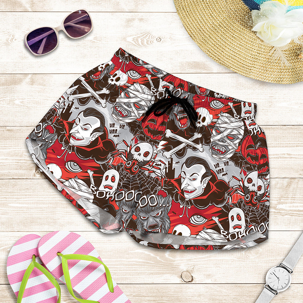 Halloween Monsters Pattern Print Women's Shorts
