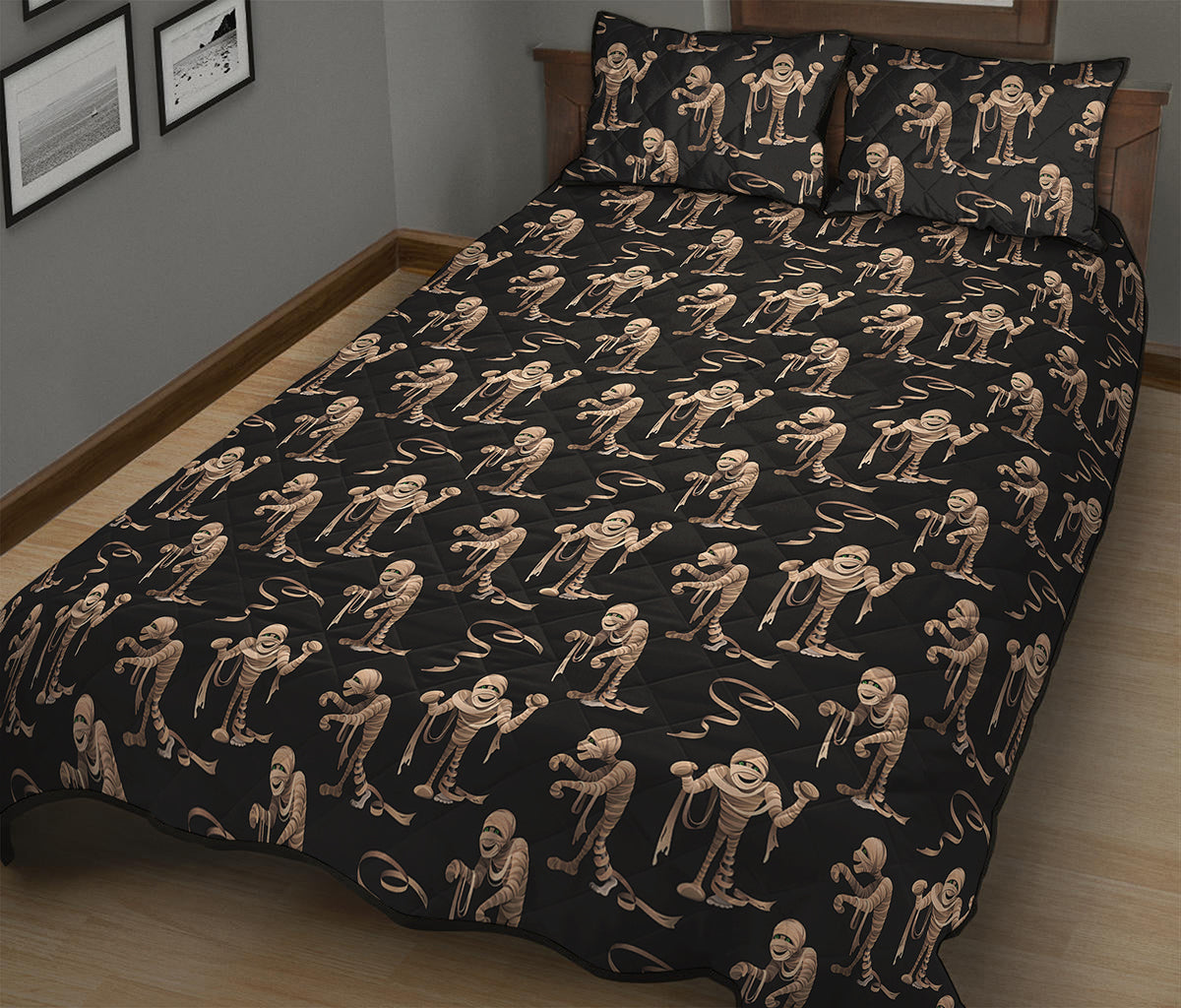 Halloween Mummy Pattern Print Quilt Bed Set